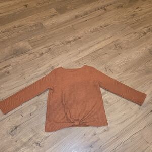 Girls Fall Rust Orange Waffle Front Knot Detail Knit Shirt‎ Size Xs (4/5)